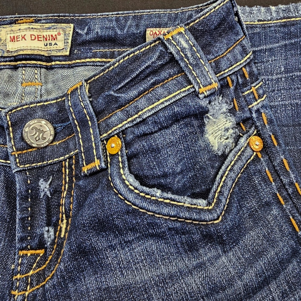 MEK Denim Oaxaca Jeans Womens 24 Y2K Flare Bootcut Embroidered Western Distress - Picture 8 of 10
